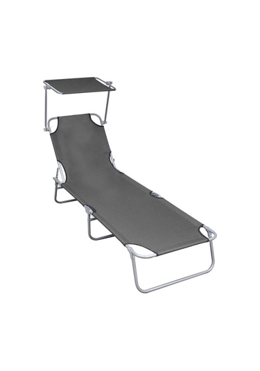 VidaXL  Gölgelikli Katlanır Şezlong Gri Alüminyum