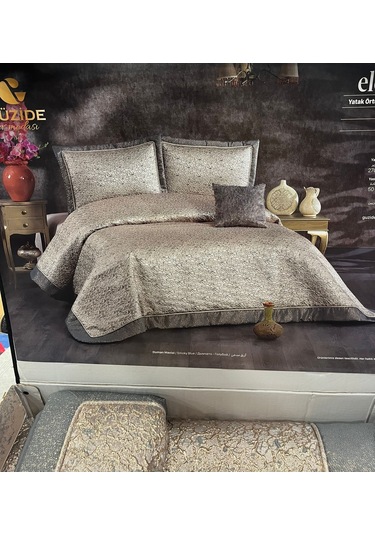 Güzide Ev Modası Klasik Yatak Örtüsü Elegans Duman Mavisi Duman Mavisi