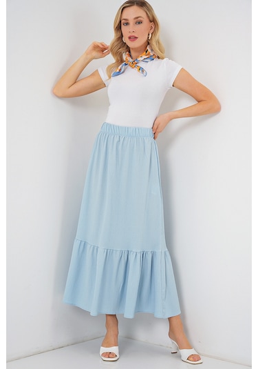 1886 Uzun Örme Etek - Açık Mavi Açık Mavi