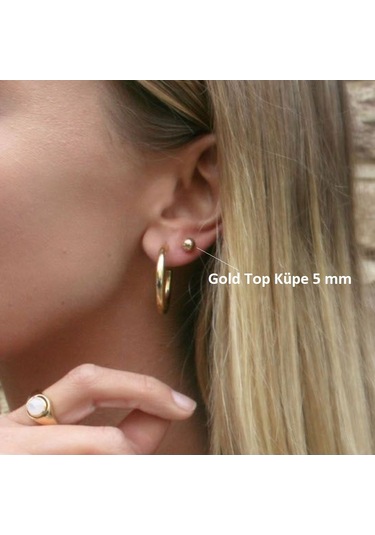 Çelik Gold Top Küpe 5 Mm Çift Renkli