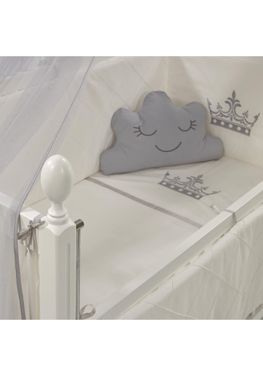 Meltem Kids Kral Sallanır Ahşap Anne Yanı Beşik 60x120 cm (beyaz-motto gri) Gri