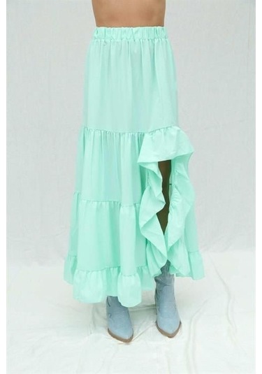 Audrey Fıfrlı Yırtmaç Detay Etek 4037 Mi Nt Yeşi Li