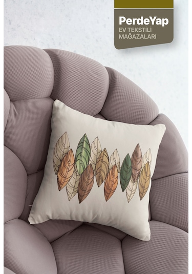 Sonbahar Yaprakları Desenli Dijital Baskılı 4'lü Kırlent Kılıfı
