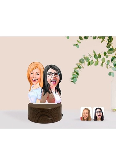 Kişiye Özel Kız Kardeşler Karikatürlü Dekoratif 3D Biblo Led Işık (483006759)