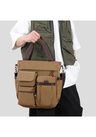 Dashanshop Erkekler Vintage Postacı Çantası A-brown Büyük Kapasiteli Çok Bölmeli Dayanıklı Ofis Seyahat A-kahverengi