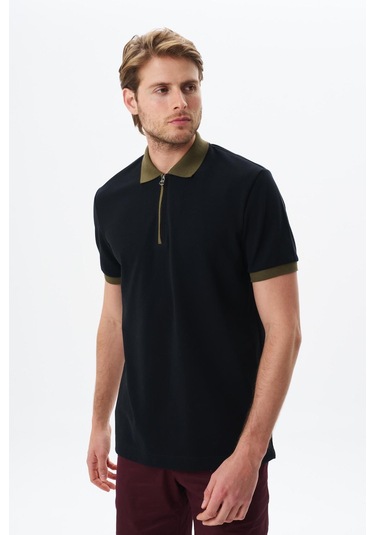 Arma Erkek Regular Fit Basic % 100 Pamuk Pike Fermuarlı Polo Yaka Tişört Y29374354302 Siyah