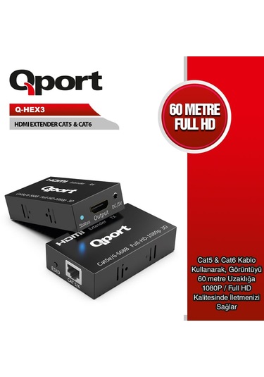Qport Q-hex3 Hdmı Extender Cat6 60m 2 Li Paket