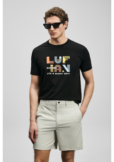 Lufian Sunny Modern Grafik T- Shirt Siyah Siyah 111020291100100