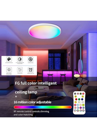 Siyah Neoglint Rgbcw Tam Renkli Tavan Lambası Yuvarlak Led Tavan Işık Armatür Yatak Odası Oturma Odası İçin 220v-240v