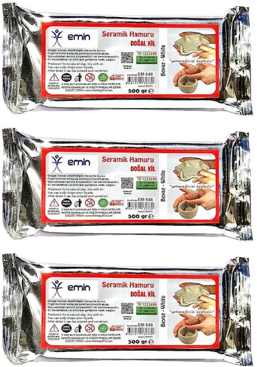 Seramik Hamuru Doğal Kil 500 Gr Beyaz Kil Hamuru 3 Paket Seramik Kili Beyaz Renk Modelleme Çamuru Beyaz