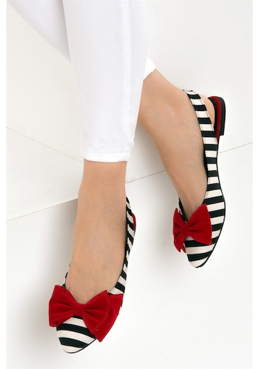 Fox Shoes Siyah/beyaz/kırmızı Kadın Babet D726774404 Siyah