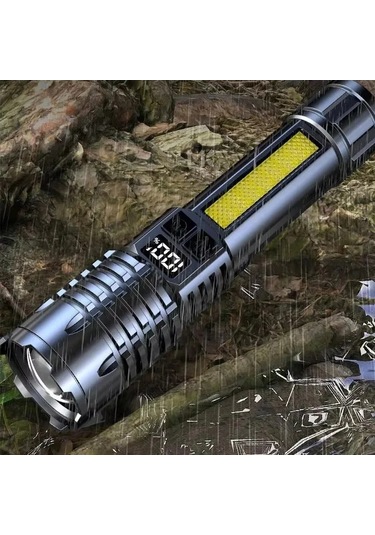 Yüksek Güçlü Led El Feneri Güçlü Type-c Şarj Edilebilir Cob El Siyah