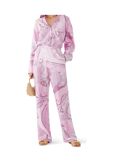 Pucci Orkide Desenli Ipek Twill Pantolon Pembe