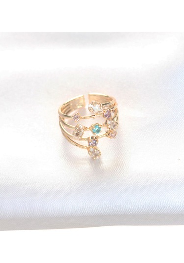 Ezoconcept Renkli Zirkon Taşlı Gold Renk Ayarlanabilir Yüzük
