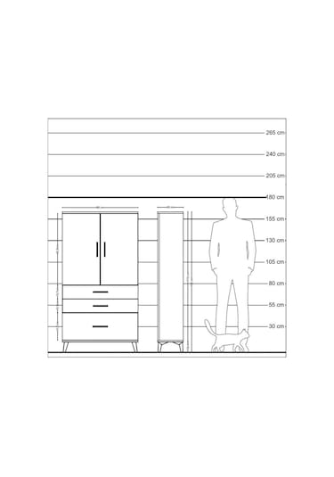 Arges Dolap Tek Raflı 3 Çekmeceli Tek Askılı 88x30x163 Çam-antrasit Atlas Çam