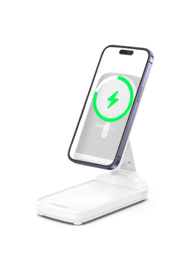 003 10000mah Güç Bankası Katlanabilir 15w Manyetik Kablosuz Şarj Cihazı Telefon Standı Beyaz