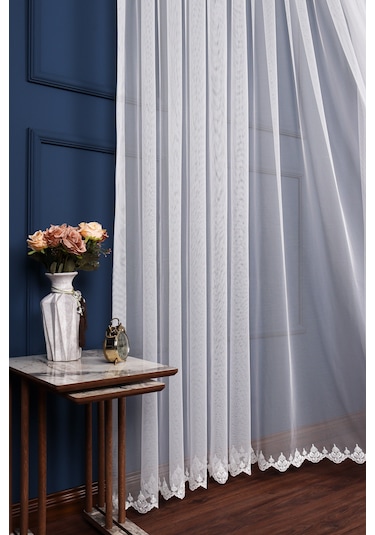 Grek Etek Nakış İşlemeli Damask Desen Tül Perde