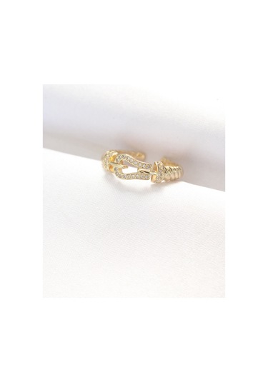 Kemer Tokası Tasarımlı Gold Renk Zirkon Taşlı Ayarlanabilir Yüzük Renkli