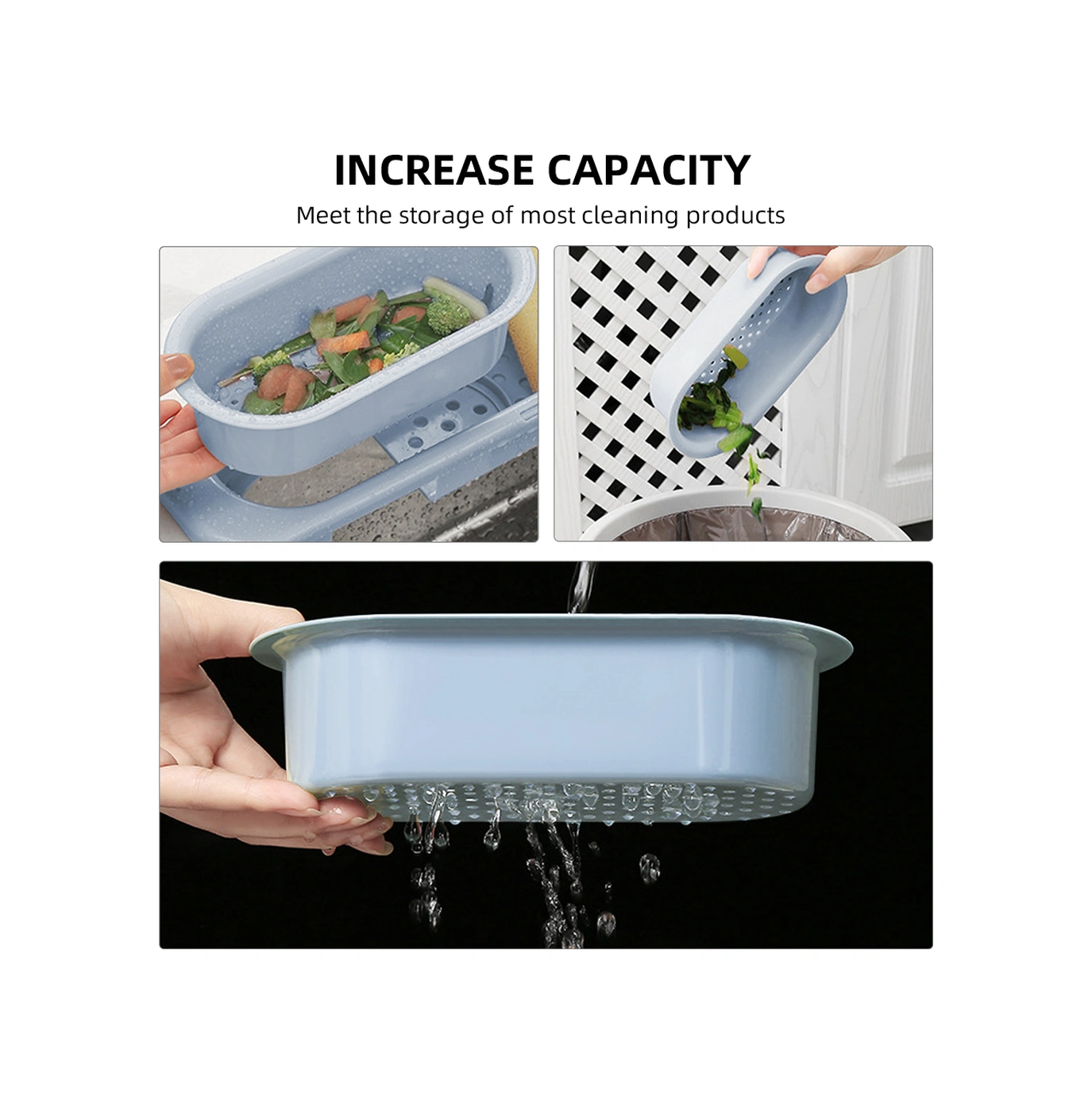 Geeroyoo Mavi Gri Genişletilebilir Sıvı Filtreli Lavabo Sepeti - Bölmeli Su Çıkarma, Havlu Asma Barı Ve Mutfak Malzemeleri Depolama Gri - Mavi