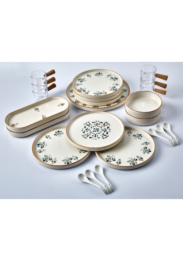 Kitchen Life 23 Parça 6 Kişilik D-Harma Stackable Kahvaltı Takımı -  Sosluklu ve Kaşıklı Kahvaltılık Sunum Seti Beyaz