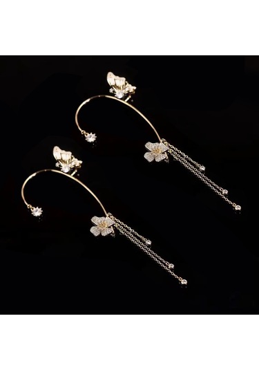 Samdoo Altın Renkli Kelebek Desenli Zirkon Taşlı, Burun Sansız Kupramalzemeli, Hafif Ve Şık Kulak Klampları - Üst Düzey Tasarım, Günlük Ve Özel Etkinlikler İçin Gold