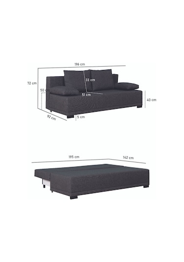 Kilim Mobilya Fiona Üç Kişilik Kanepe Antrasit