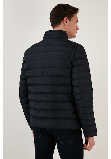 Buratti Dik Yaka Fermuarlı Cepli Slim Fit Şişme Erkek Mont 649002 Lacivert