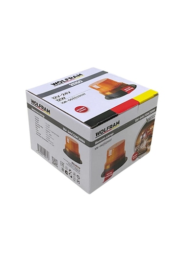 Wolfram 12v-24v Çakar Tepe Lamba 12 Ledli Mıknatıslı Kablolu Sarı 130 95 Mm E9