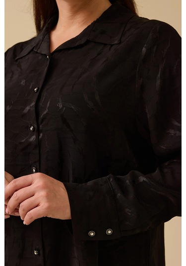 Galaxi Kadın Büyük Beden Jakarlı Düğmeli Gömlek 4011 Siyah Siyah