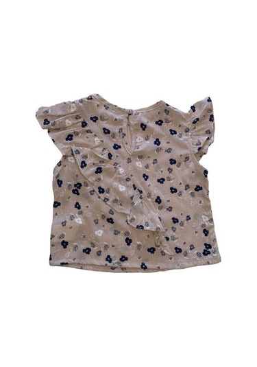 Kız Bebek Bluzu Fırfırlı Çiçek Desenli Şort Takım-13867 Bej