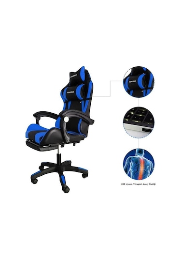 Fashcolle Blue Star Işıklı - Masaj Özellikli Oyuncu Koltuğu Mavi-siyah