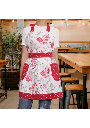 Kadınlar İçin Cepli Mutfak Önlükleri, Kadınlar İçin Yemek Pişirme Önlükleri, Fl Floral Lollipop Red, Diğer