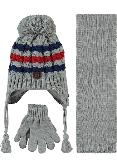 Kitti Erkek Çocuk Atkı Bere Eldiven Set 1-4 Yaş Açık Gri 24240600923w1-1