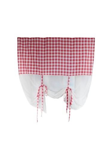 Naturel Potlu Ekose Tül Perde Retro Kırmızı