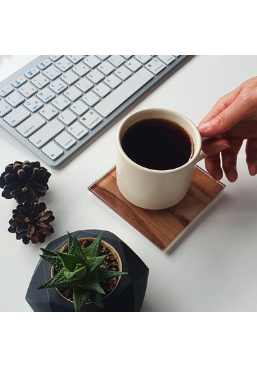 Decorita Cam Bardak Altlığı Yeni Ahşap Desen 4'lü Takım 10 x 10 CM Çok Renkli