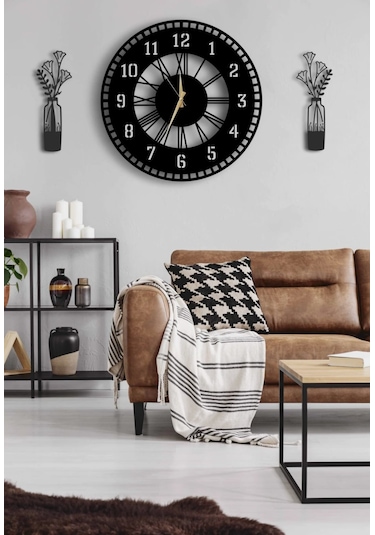 Modern Ahşap Duvar Saati Sağlam Çok Şık Ve Birarada..no:68 Siyah