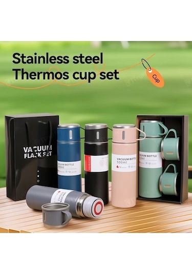 Trendooze Sunshine022 Pembe Set 500ml Vakum Termos, Hediye Kupa Sıcak Soğuk Pembe