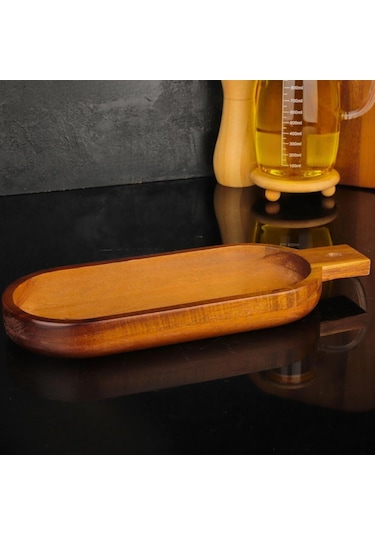 Mien Dayanıklı Ahşap Akasya Oval Kulplu Basık Derin Sunumluk 7b110