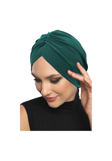 Büzme Çift Taraflı Yeşil Hazır Türban Tesettür Havuz Bonesi Yeşil