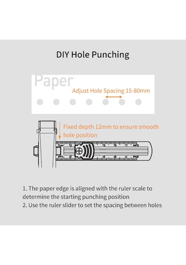 Aubyhe 6mm Delik Çapı, 15-80mm Ayarlanabilir Mesafe Ve 20 Sayfa Delikleme Kapasitesi İle Manuel Tek Delikli Perforatör Beyaz Beyaz