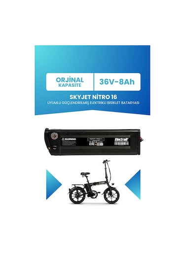 Skyjet Nitro 16 Uyumlu 36v 8ah Güçlendirilmiş Elektrikli Bisiklet Bataryası Siyah