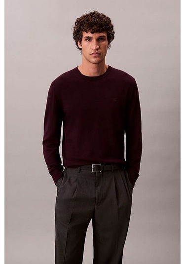 Erkek Regular Fit Merinos Yünü Triko Kazak - Koyu Bordo Moroccan Brown