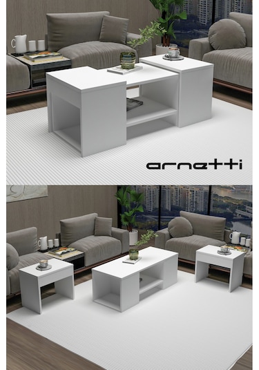 Arnetti 3lü Takım Zigonlu Sartos Orta Sehpa Beyaz