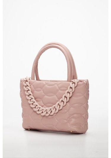 Kapitone Dikişli Zincirli Pembe Kadın Omuz Çantası-1984 - Pembe