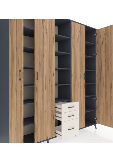 Hyperion Dolap 17 Raflı 3 Çekmeceli 4 Kapaklı 220x44x243 Antrasit-çam/aytaşı Atlas Çam/aytası