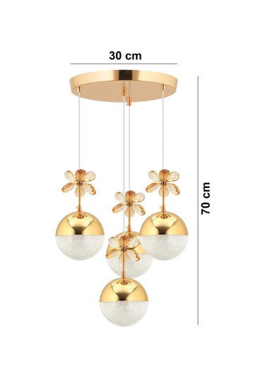 Kelebek 4'lü Gold 3 Renk Kademeli Sarkıt Ledli Kristal Taşlı Led Avize Gold