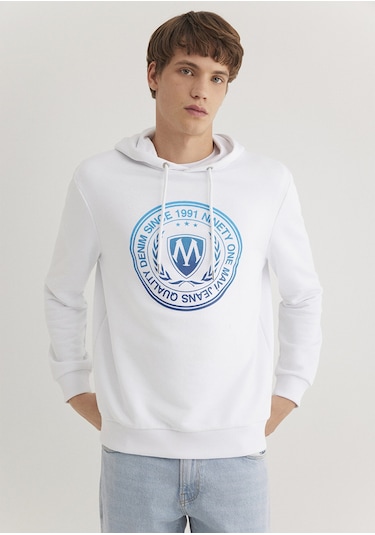 Mavi - Mavi Logo Baskılı Kapüşonlu Beyaz Sweatshirt 0611721-620 Beyaz