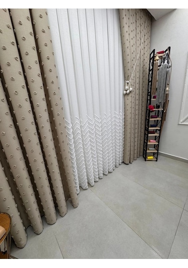 Nivemeshome Sarel 1-085p Keten 1/3 Pileli Tül Perde Apm Ekru