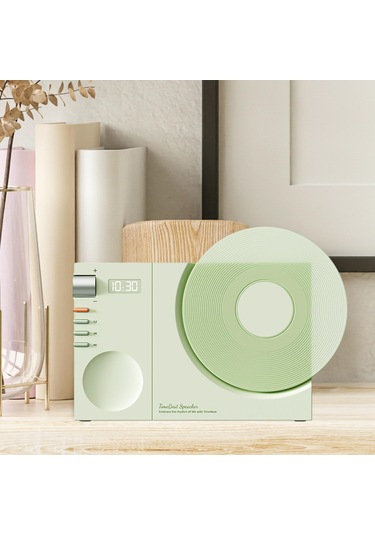 Suntek Vintage Plak Çalar Kablosuz Masa Hoparlörü Pille Yeşil