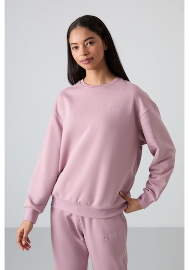 Tommy Life Gül Kurusu Basic Pamuklu O Yaka Oversize Lastik Paça Kadın Eşofman Takım - 95287 Gül Kurusu